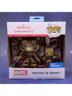 Funko Pop Gold Rocket & Groot Holiday Ornaments Hallmark 2023 Walmart Exclusive